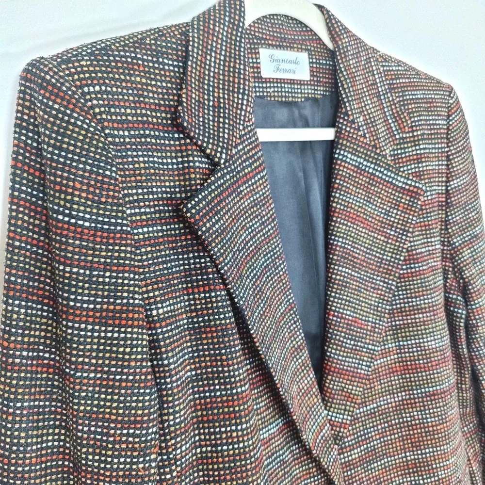 Vintage Giancarlo Ferrari 100% Silk Tweed Blazer S Multicolor 90s Art Teacher